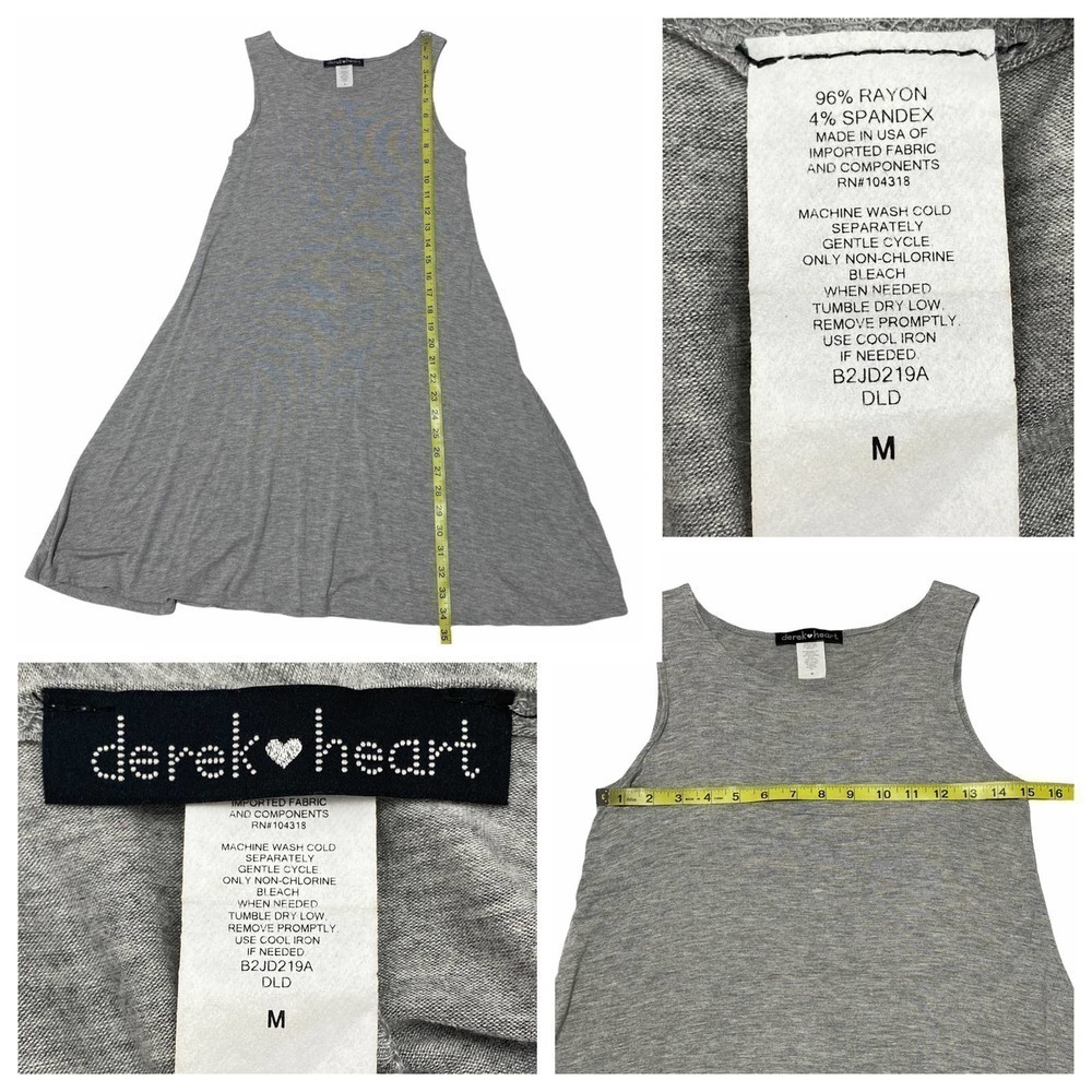 DEREK Heart Solid Gray Mini A-Line Sleeveless Round Neck Tank Mini Dress - Picture 11 of 11